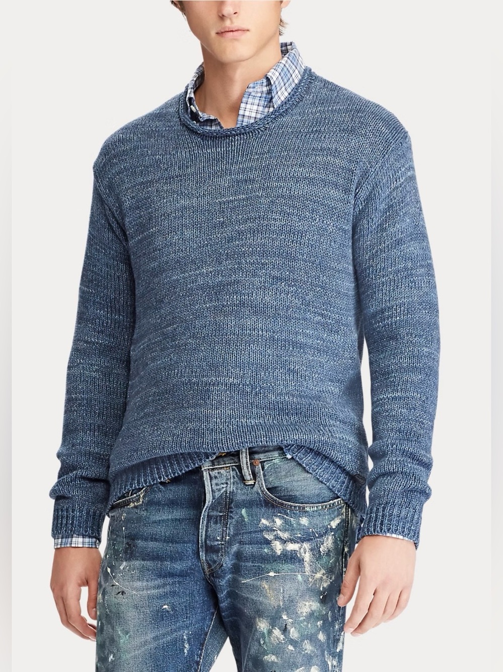 Polo Ralph Lauren Cotton Rollneck Mens Sweater Size XXL Denim Blue Marl